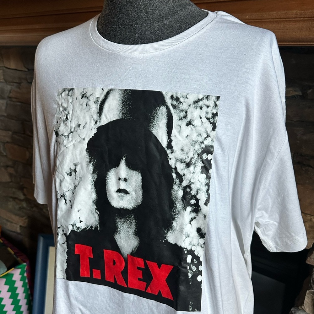 MARC BOLAN/T REX Men’s White All Cotton ‘The Slider’ Short Sleeve T Shirt - 5XL